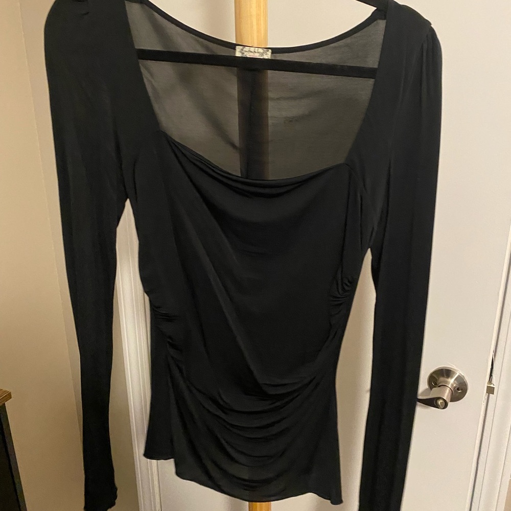 Free People Black Rouched Top